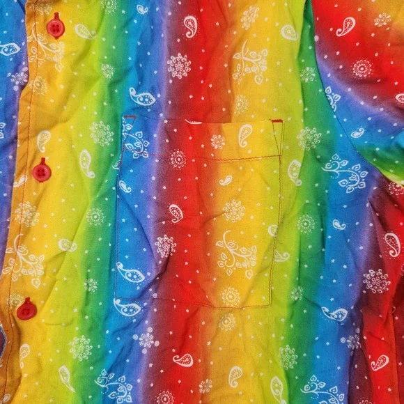 BP Shirt Womens M Rainbow Be Proud Camp Stripe Paisley Button Down BP441189MN - Picture 8 of 12